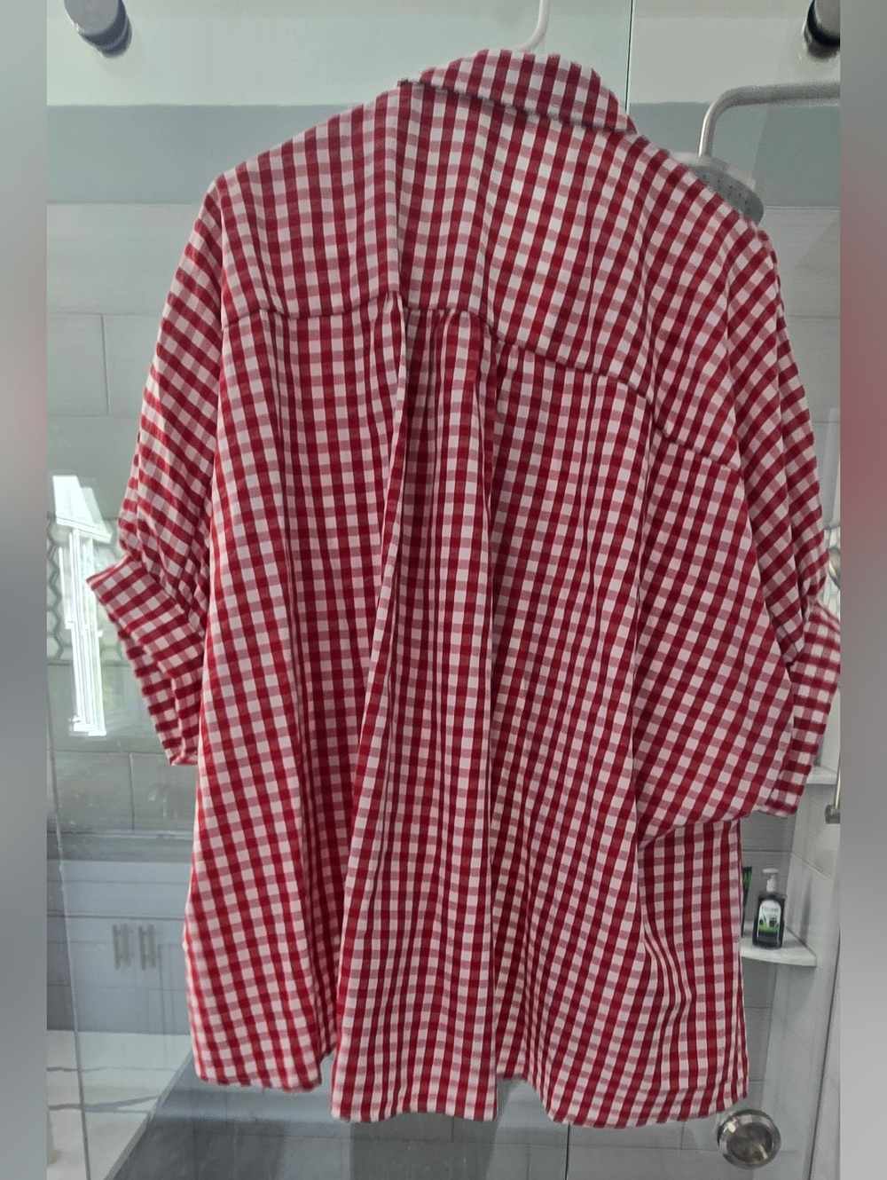 Day Moon Red Gingham Button-Up Women's Shirt- Boyfriend Oversized - Picture 4 of 4